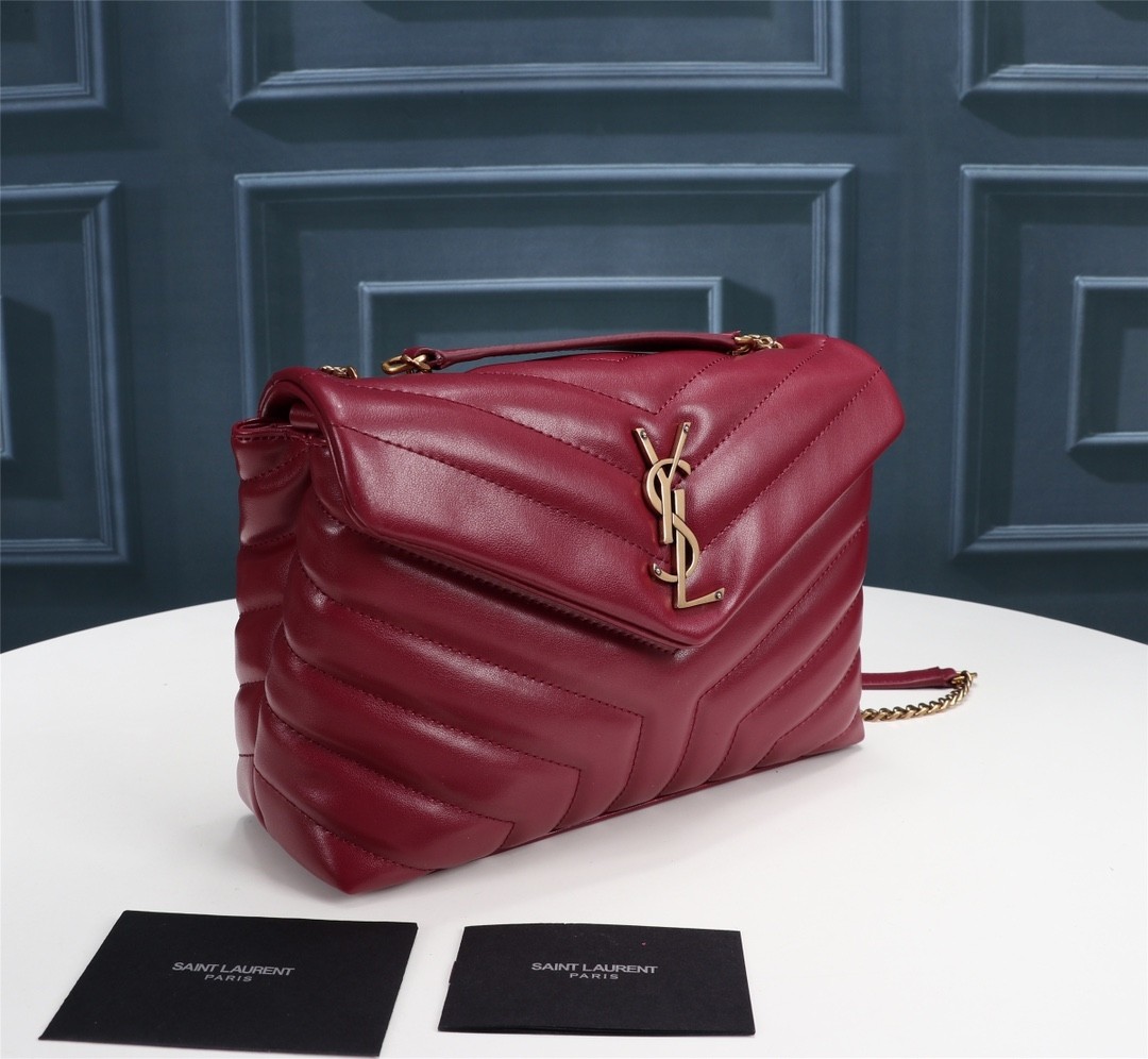 Top Quality YSL Saint Laurent  Calfskin Y Quilted Monogram Small Loulou Chain Satchel Red