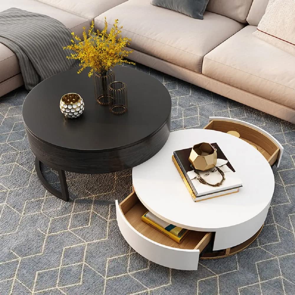 Round Coffee Table White with Storage Lift-Top Wood Coffee