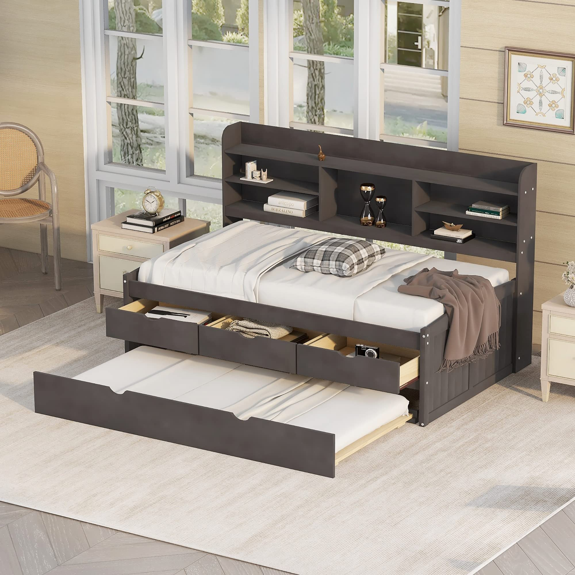 Harper & Bright Designs Twin Captain's Bed with Trundle and