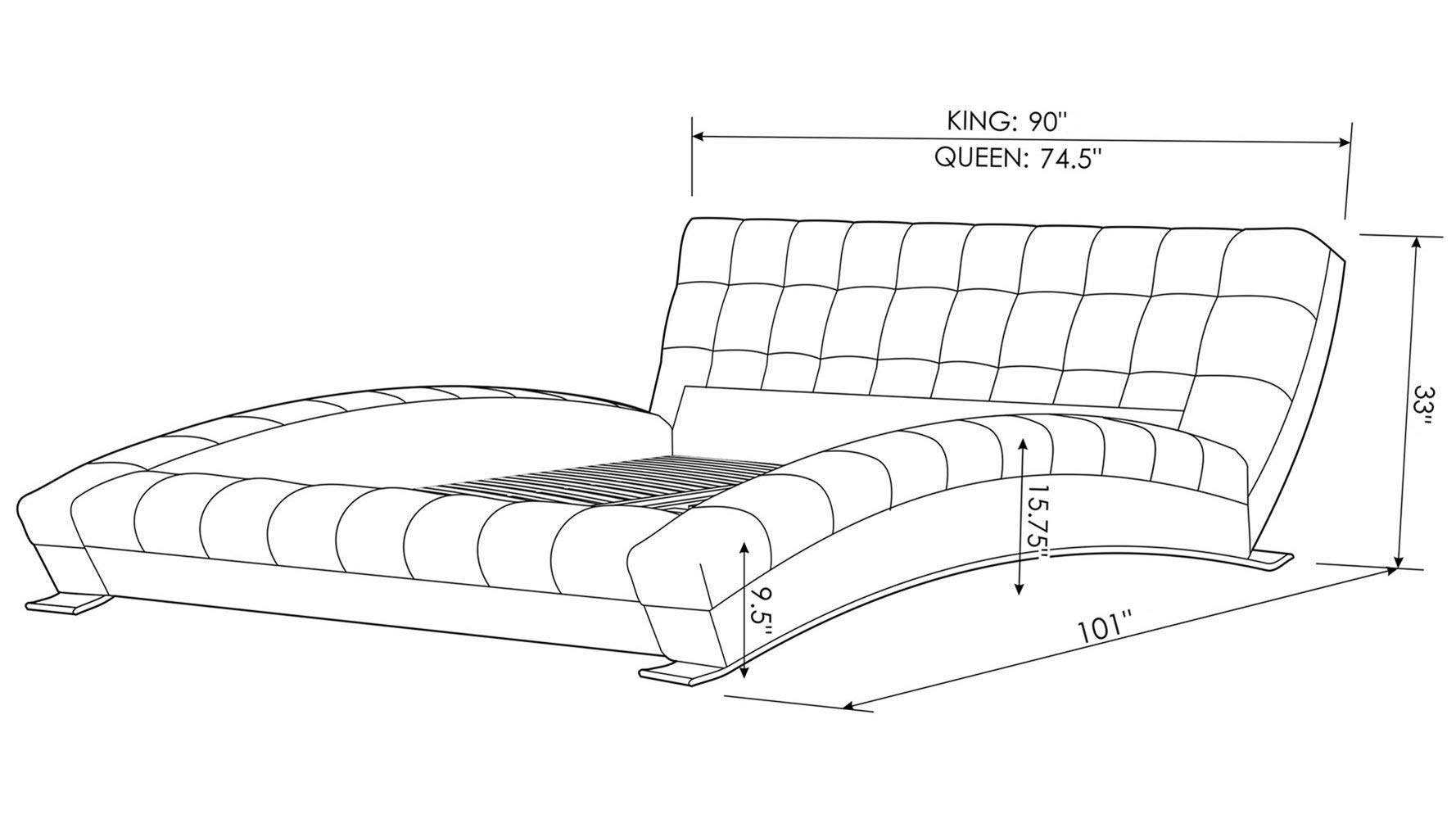 Modern Adonis Black Tufted Genuine Leather Platform Bed - King