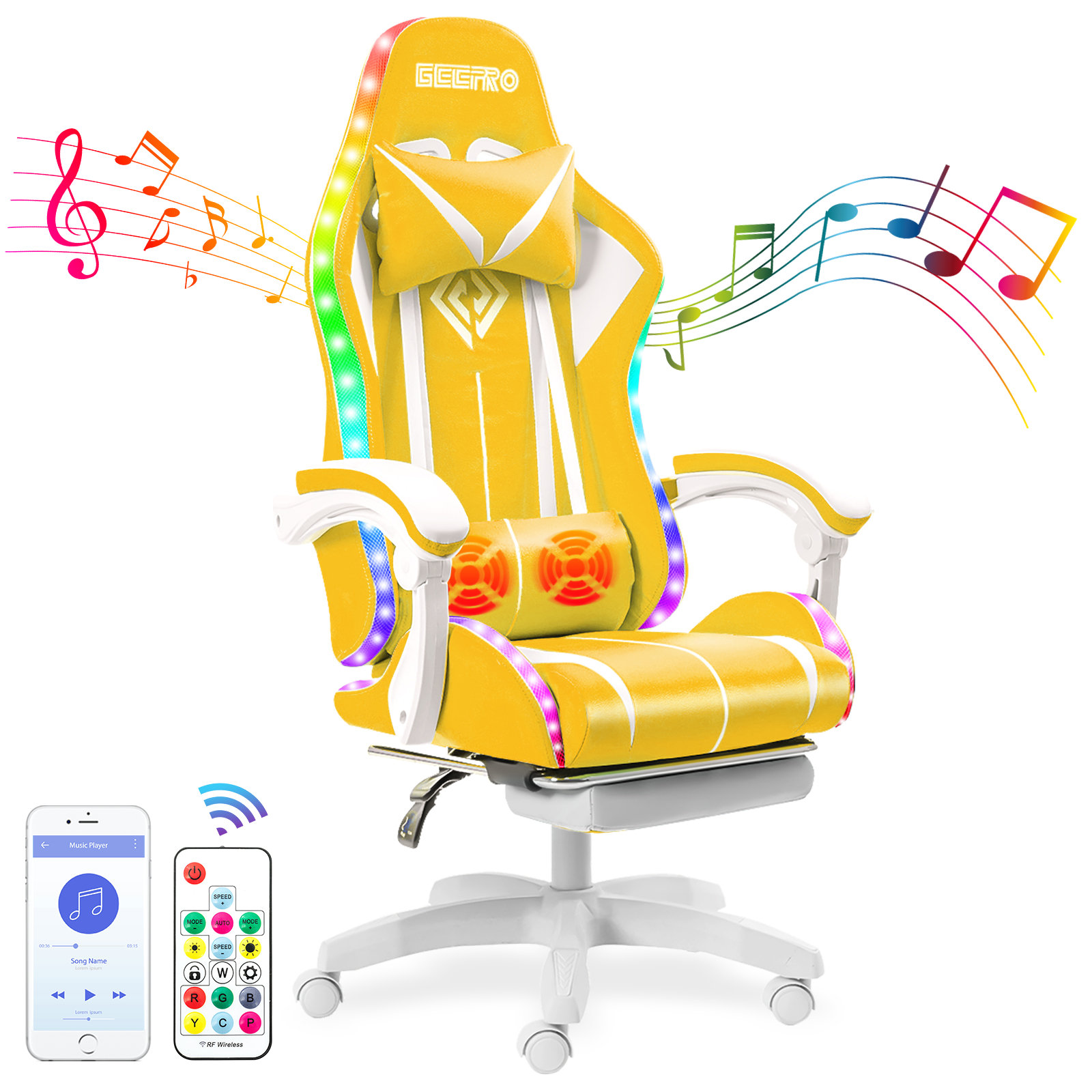 RGB PC & Racing Game Chair With Massage And Bluetooth