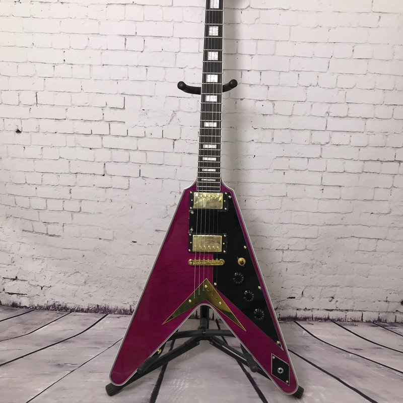 6 Strings Electric Guitar Factory Purple Color Flying V Gold Hardware