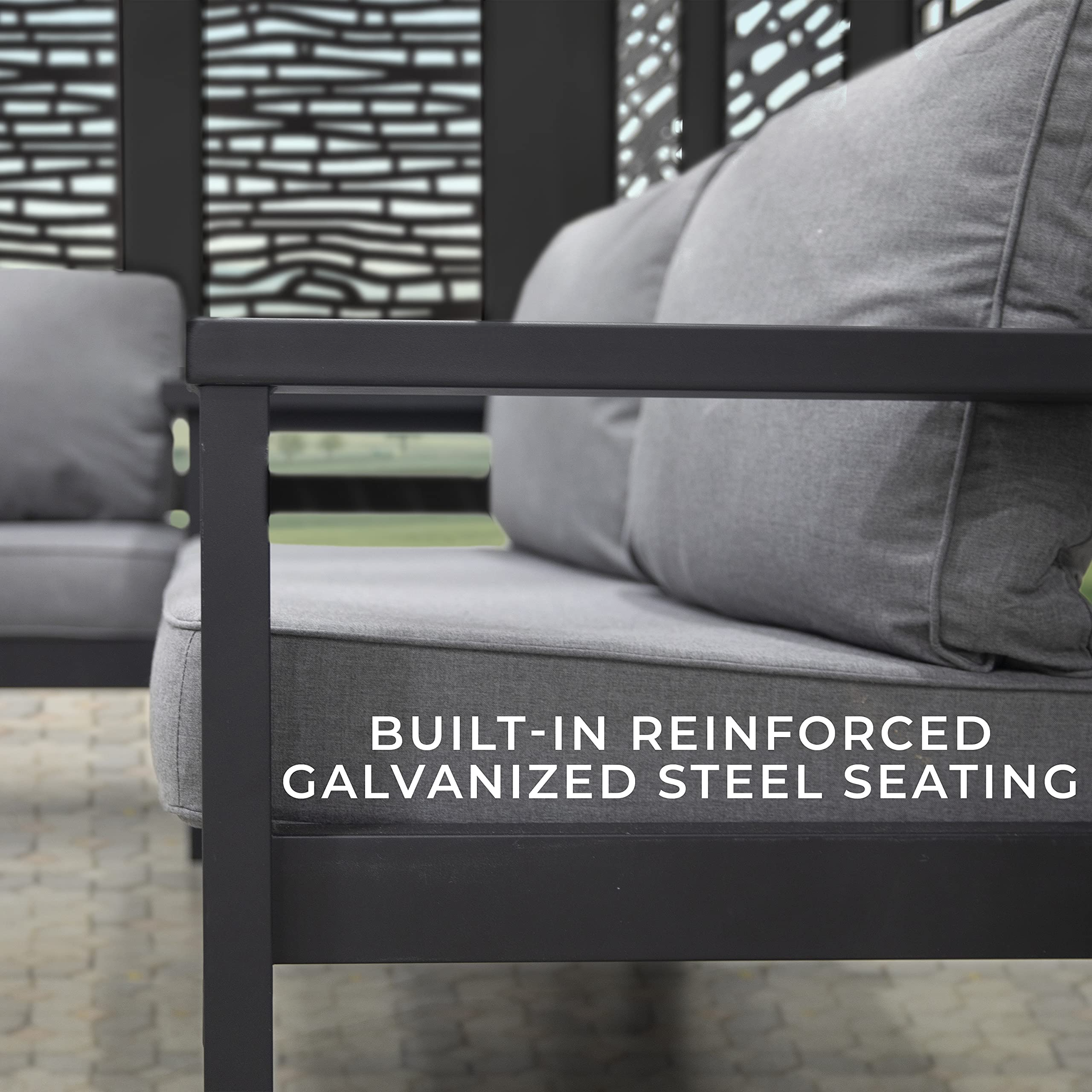 Glendale Modern Steel Cabana Pergola with Conversation Seating