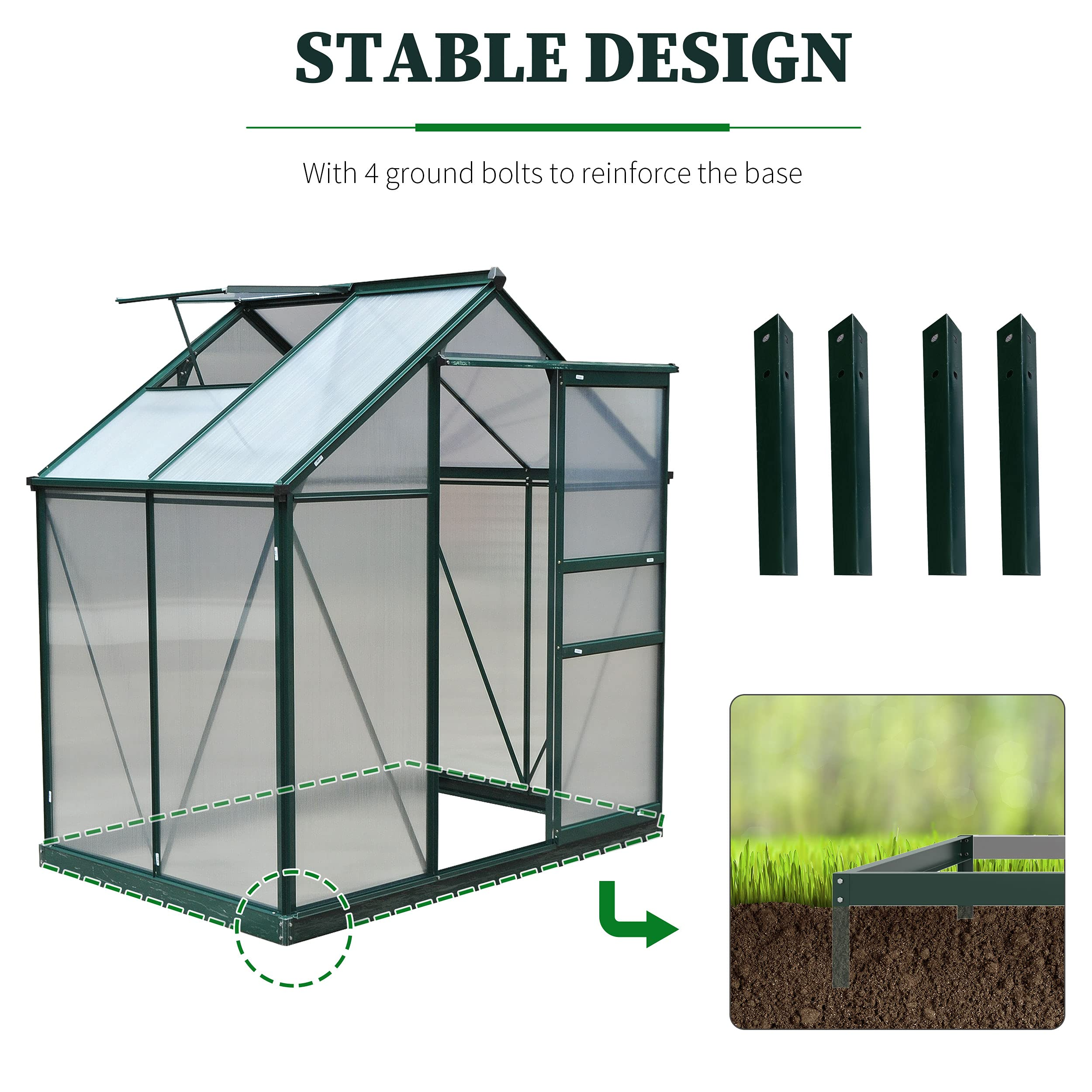 6'x4'x7' Polycarbonate Greenhouse Walk-in Plant Greenhouse for