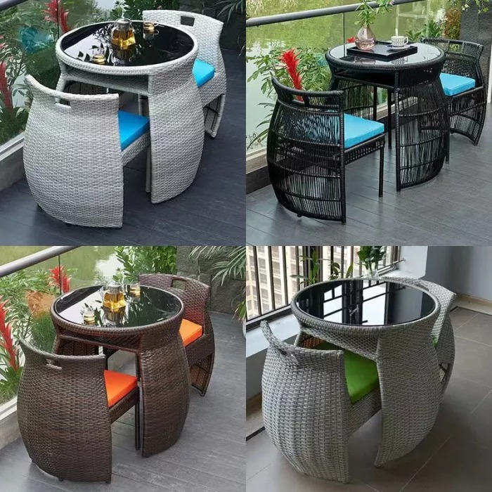 Outdoor balcony table and chair patio waterproof small cane chair