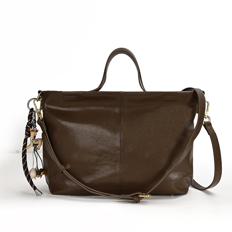 Minimalist Dark Brown Leather Tote Bag