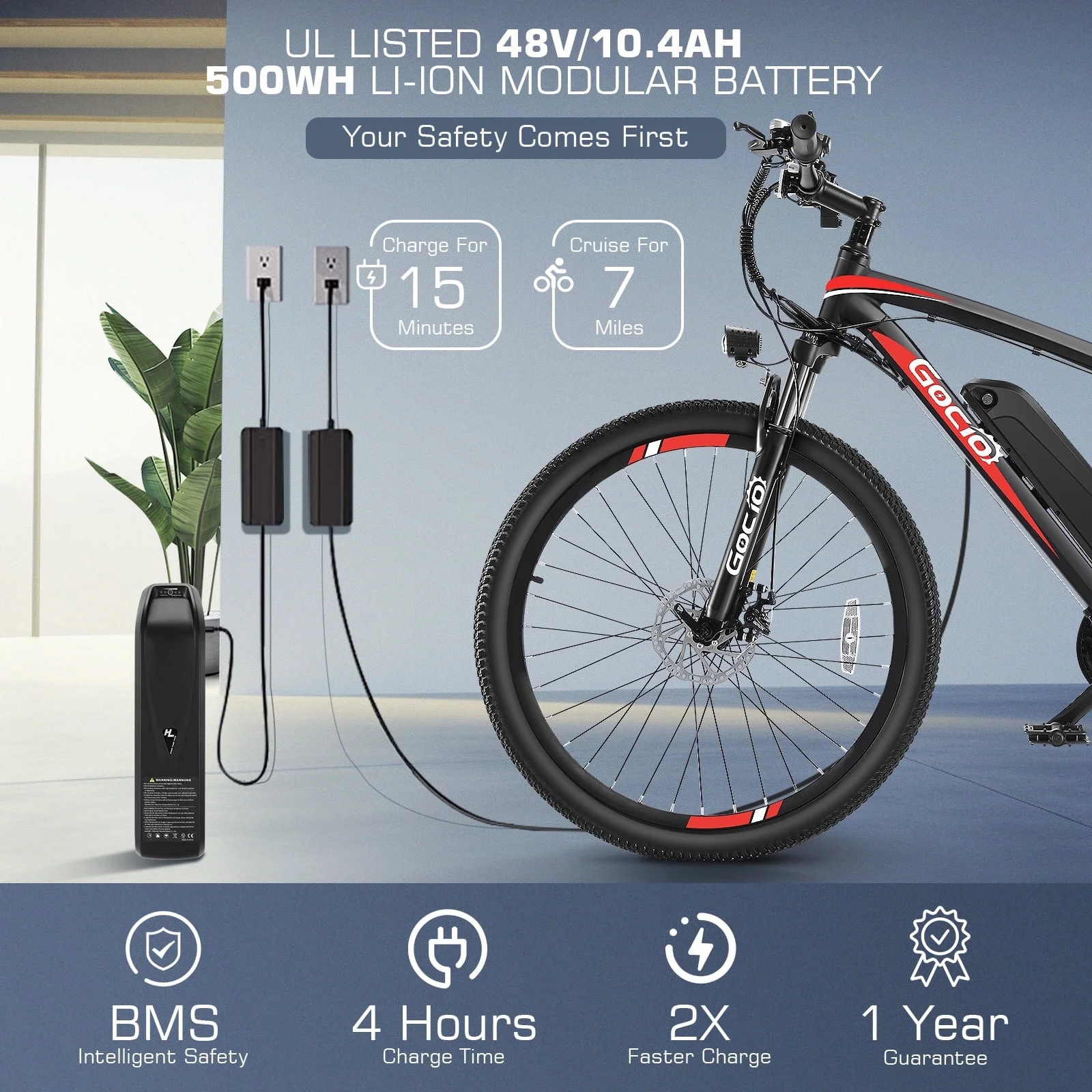 Gocio 27.5in Electric Mountain Bike, 750W Peak, 48V 10.4Ah