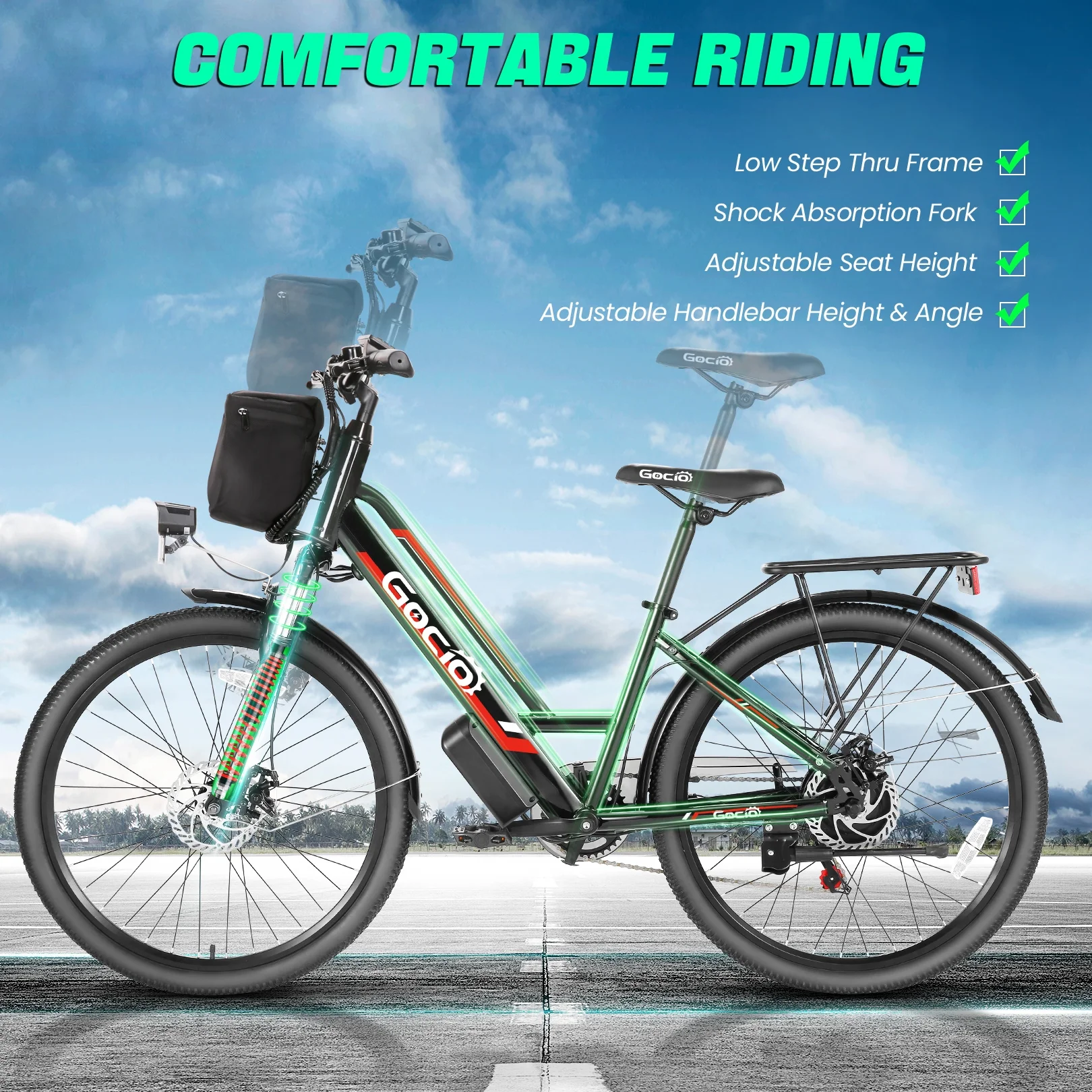 Gocio 26in Electric Cruiser Bike, 500W, 48V 7.8Ah