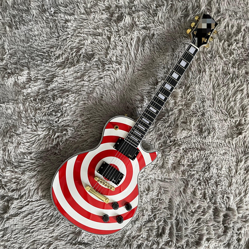 Red & White Zakk Bullseye Electric Guitar Solid Mahogany Body Gold Hardware