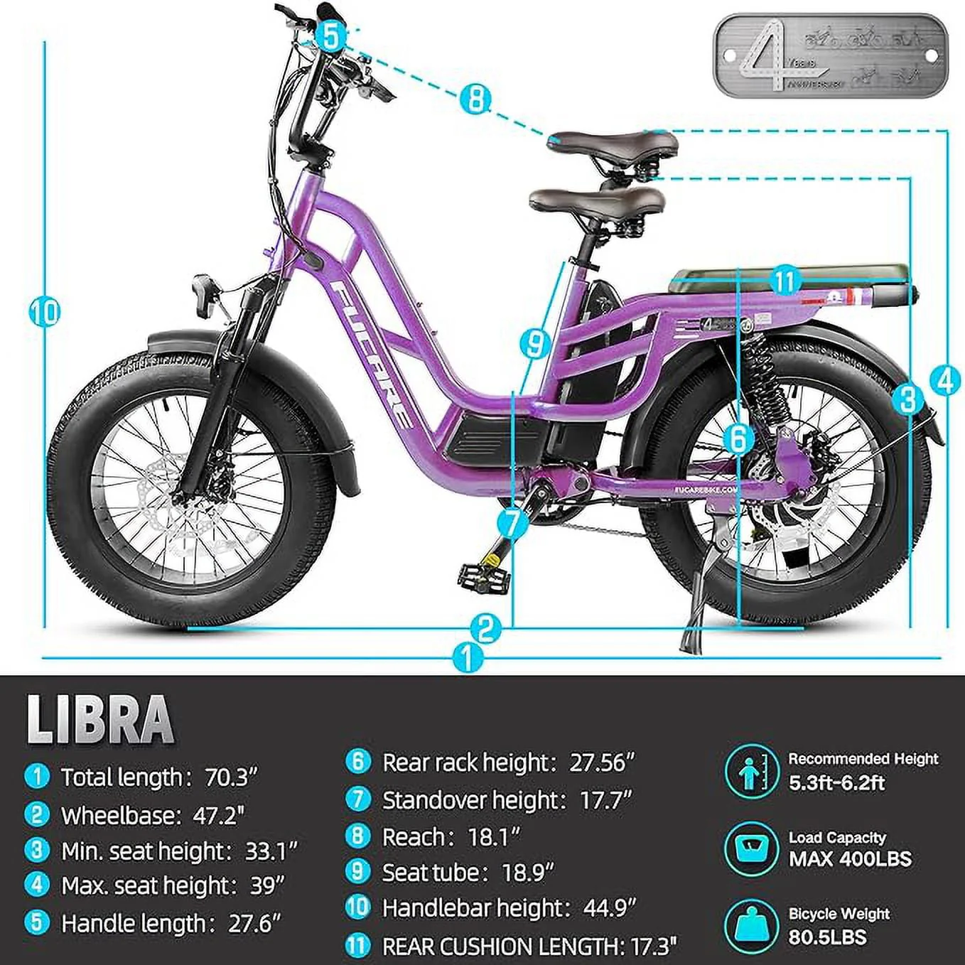 Fucare Libra 20in Fat Tire Electric Bike, 750W, 48V 20Ah