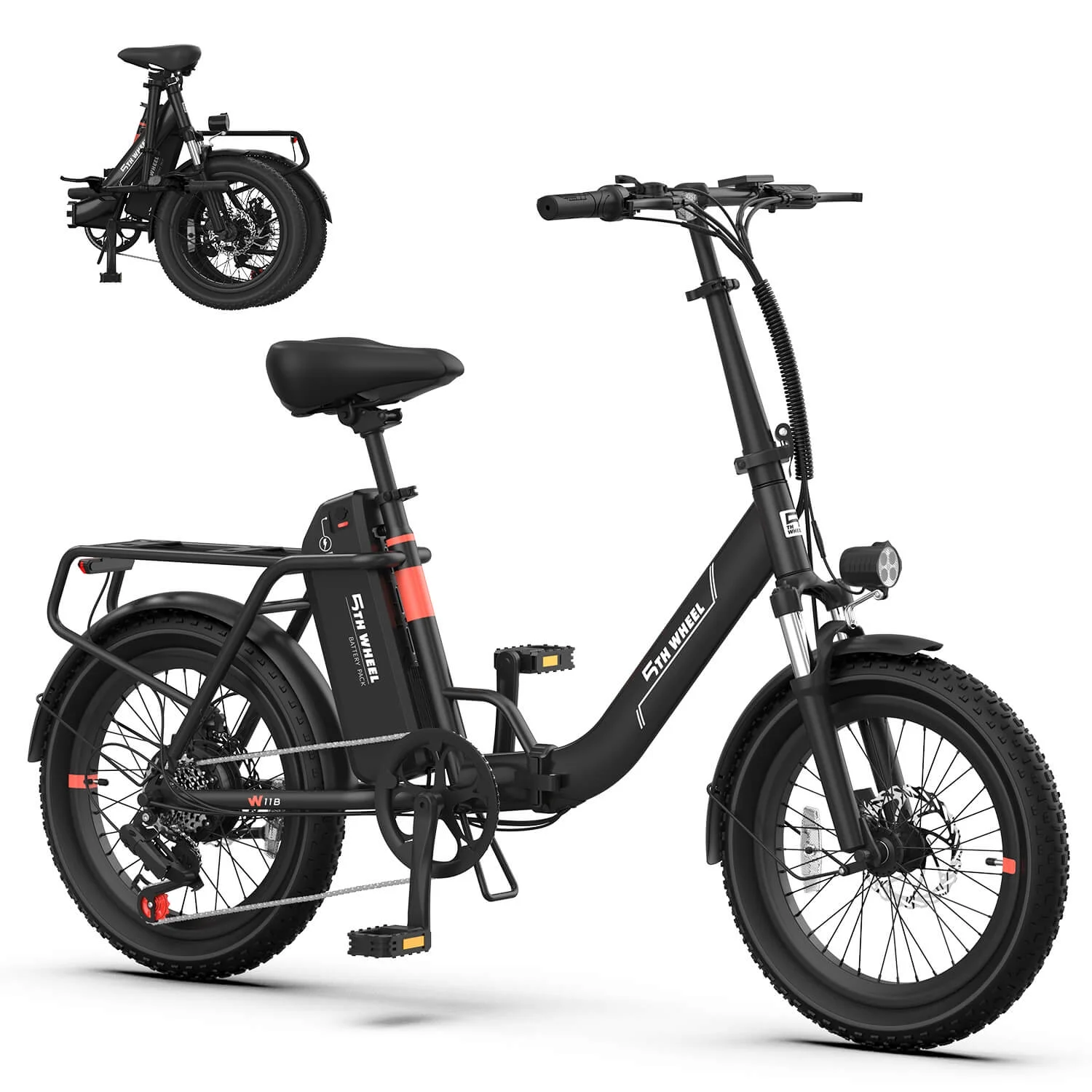 5TH WHEEL W11B 20in Folding Fat Tire Electric Bike, 500W