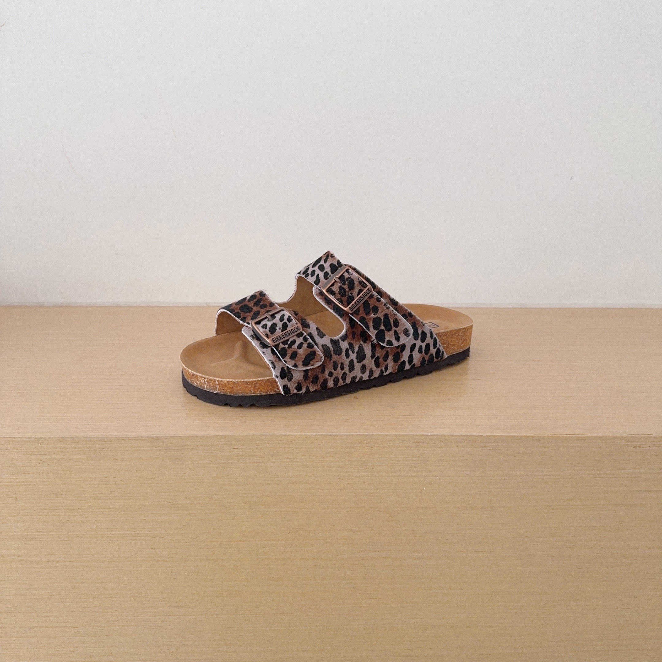 Leopard Print Birken-Style Two-Strap Sandals