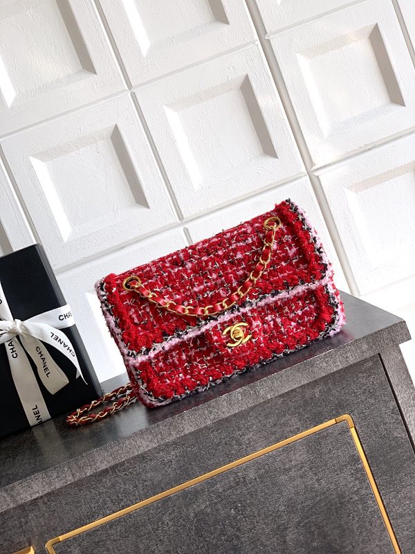 Chanel Tweed Flap Bag Red Classic