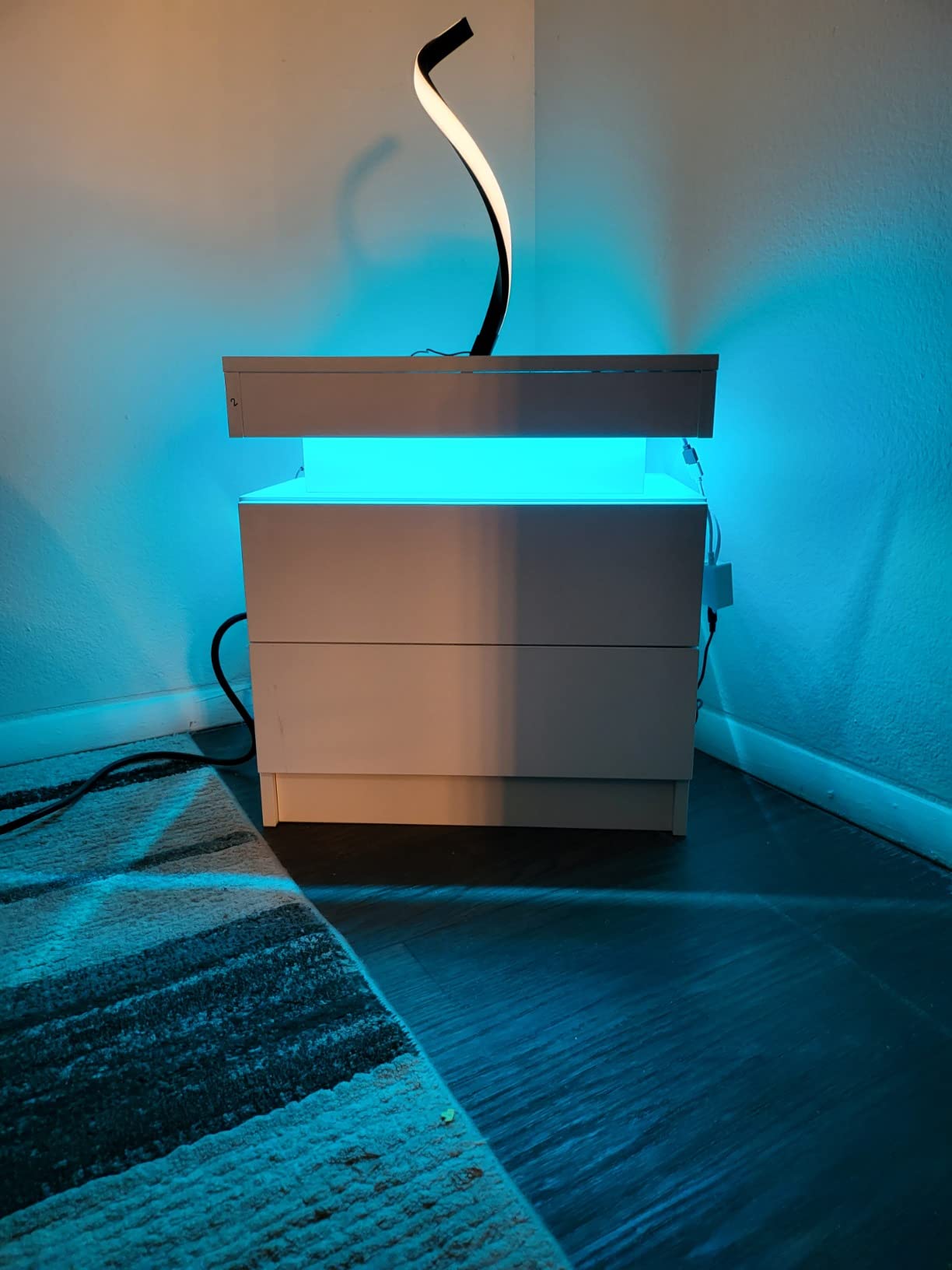 Nightstand Set of 2 LED Nightstand with 2 Drawers