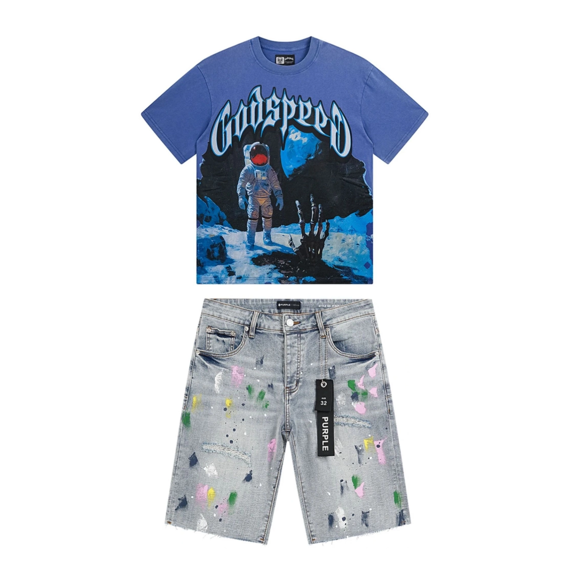 Purple Brand Jeans Denim Shorts PU510# + Godspeed T-Shirt 1123