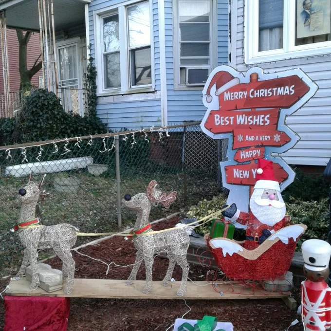 Santa with 2 Deer Sleigh Christmas Decoration Lighted Display