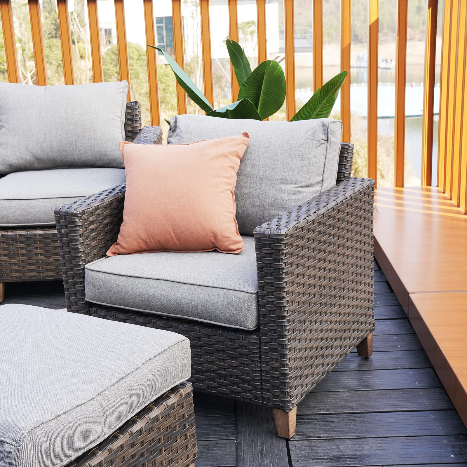 Patio Sofa Sets 9 Pcs Conversation Set with Fire Pit Table