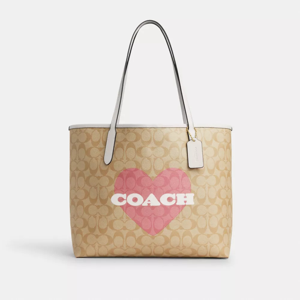 COACH City Tote In Signature Canvas With Heart Print