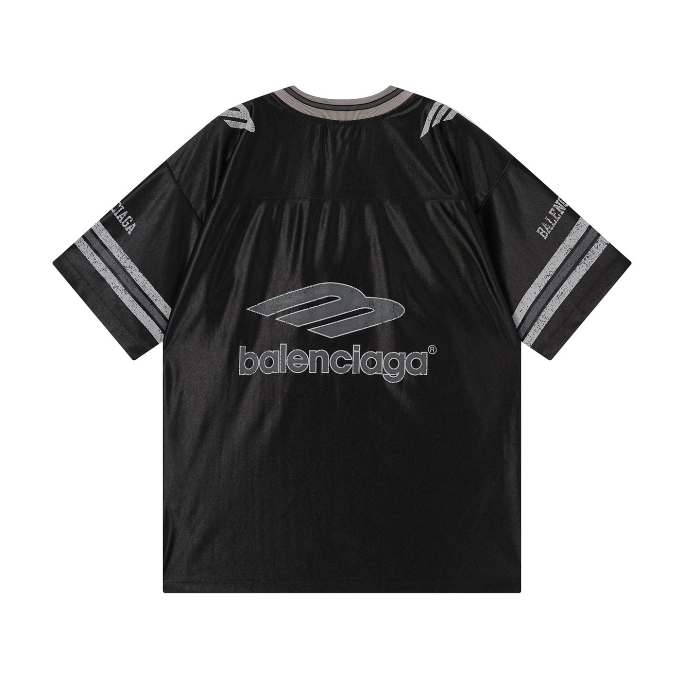 Balenciaga 3B Silhouette Ribbed V-neck Printed T-shirt Black/Blue/Gray