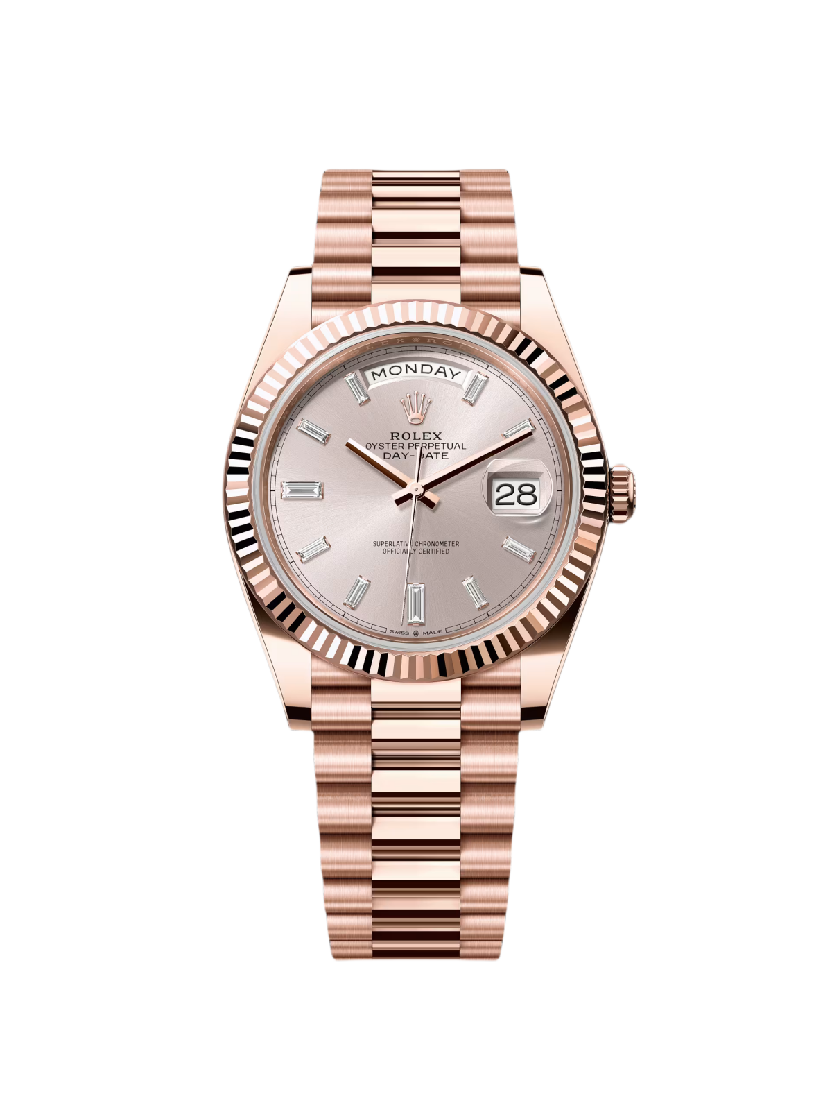 【Super Clone】RLX Day-Date President 40mm Everose Gold Sundust Diamond Baguette Dial - 228235