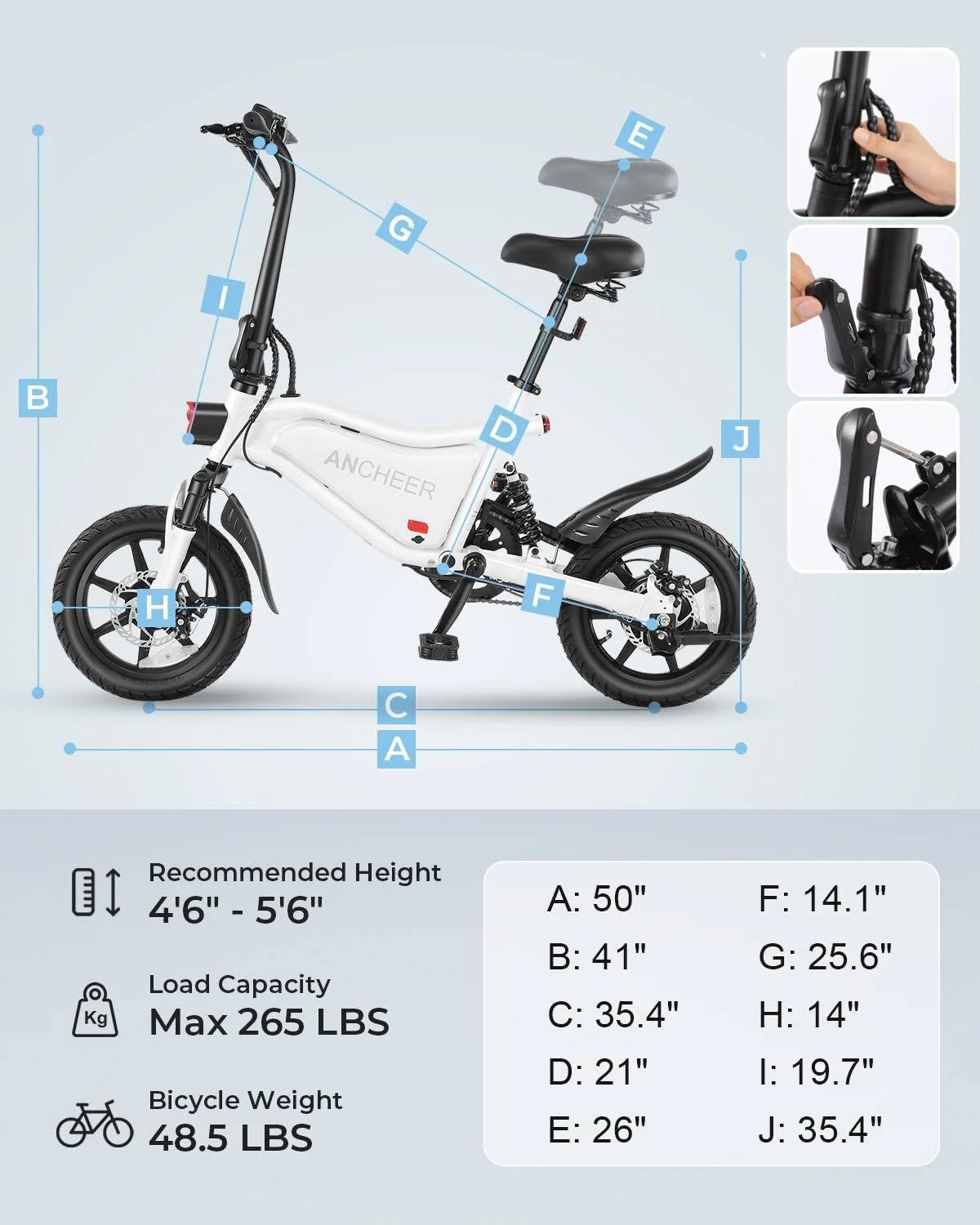 ANCHEER 14in Folding Electric Bike, 500W Peak, 48V 374Wh
