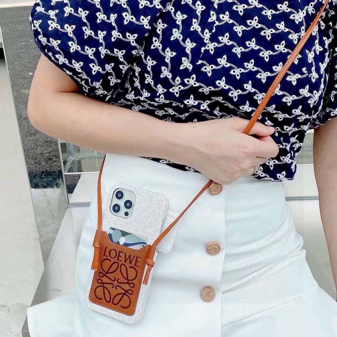 Loewe Style Anagram Embossed Card Holder Crossbody Phone Case