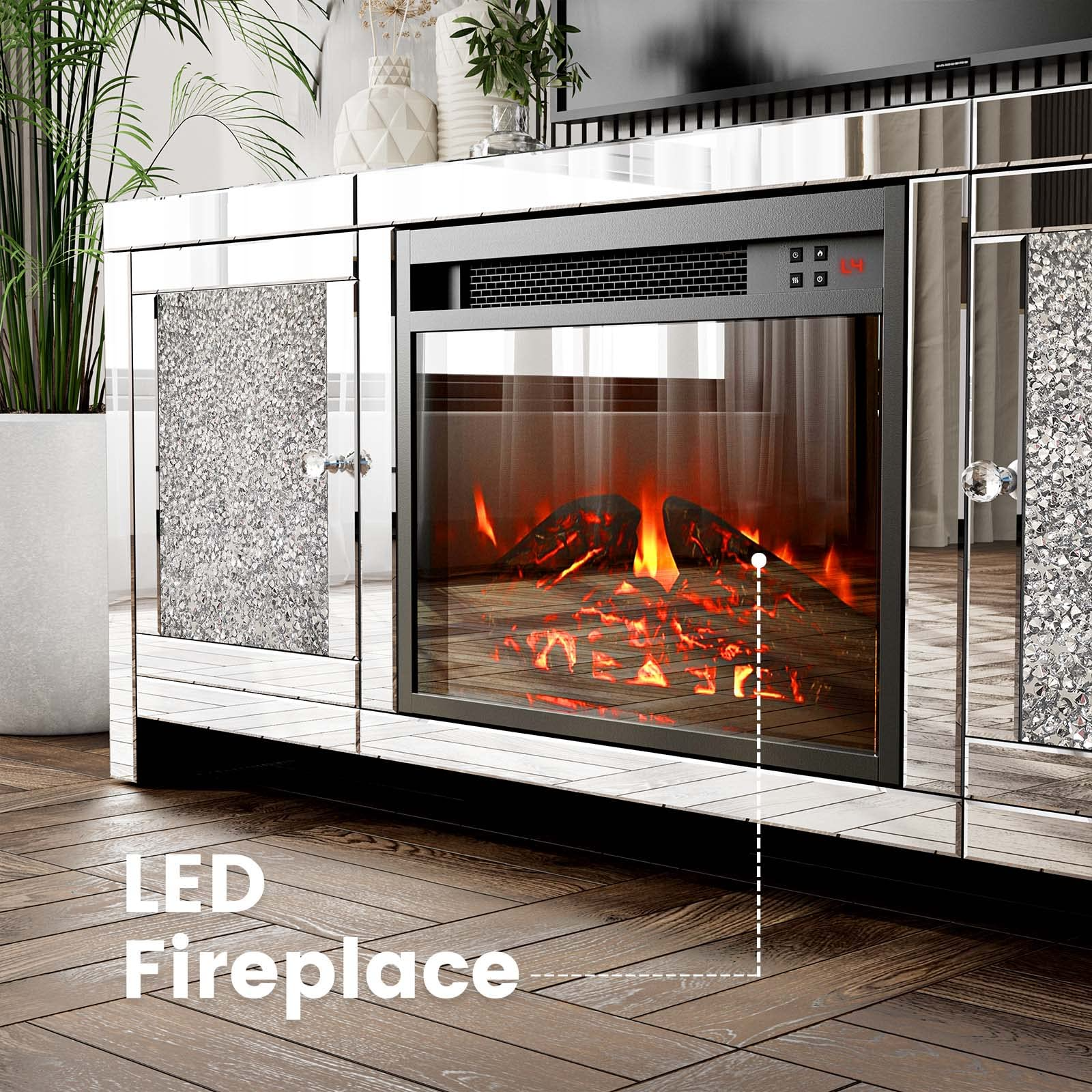 Mirrored Fireplace TV Stand