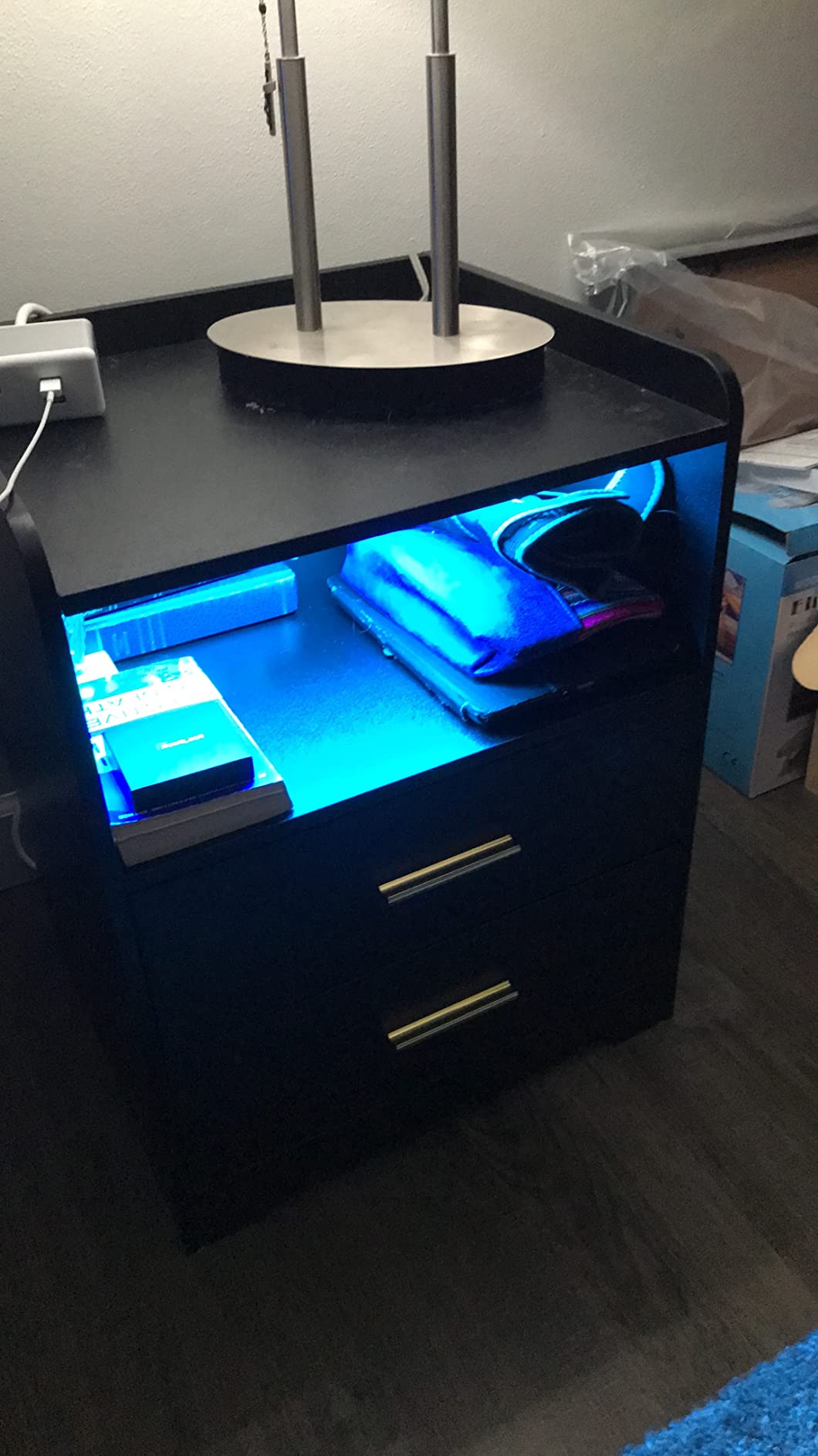 Black Nightstand with Charging Station