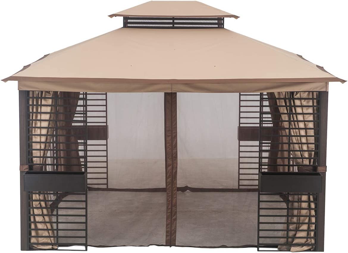 Outdoor Patio Steel 2-Tier Soft Top Gazebo with Netting &
