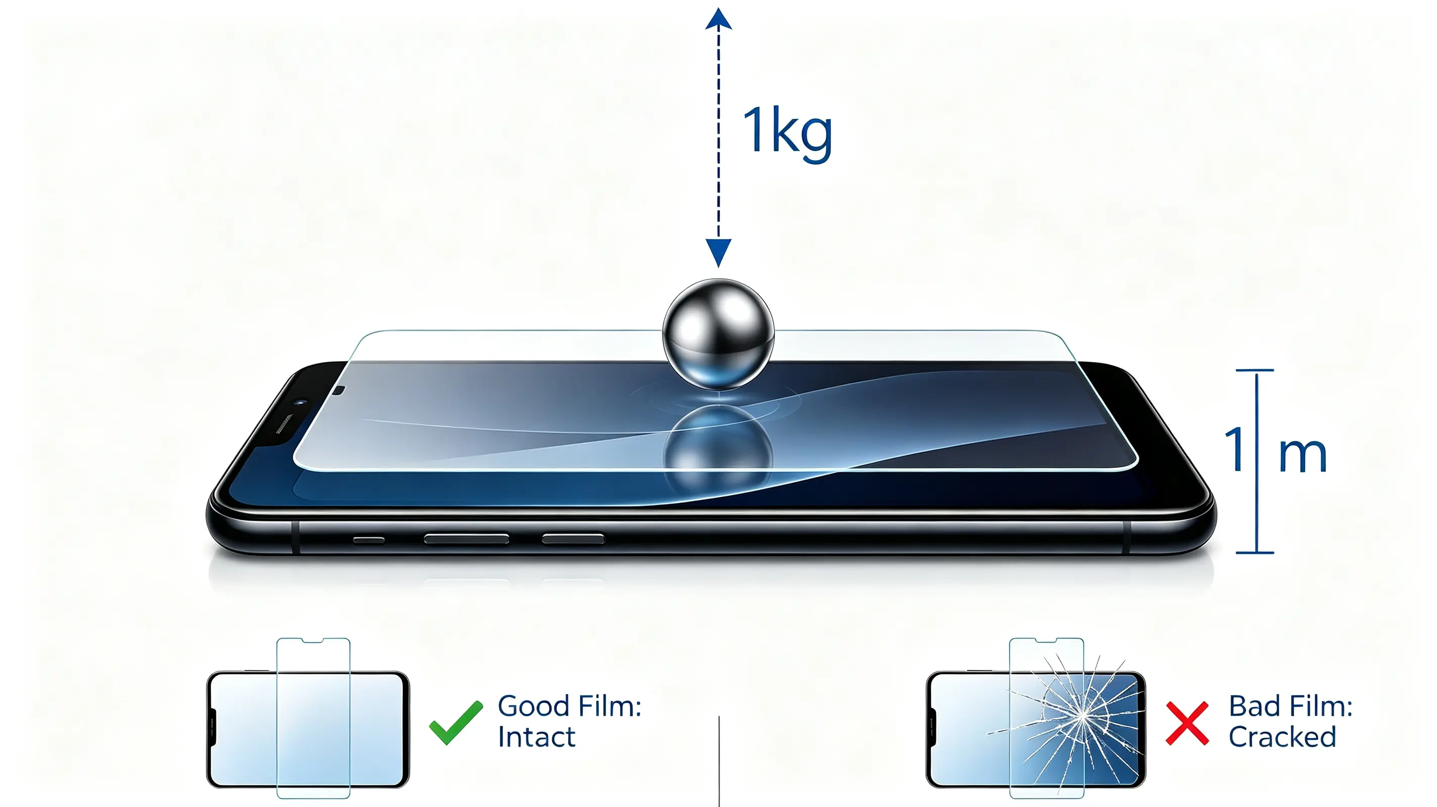 ASTM D256 drop ball test tempered glass screen protector 1kg 1 meter wholesale