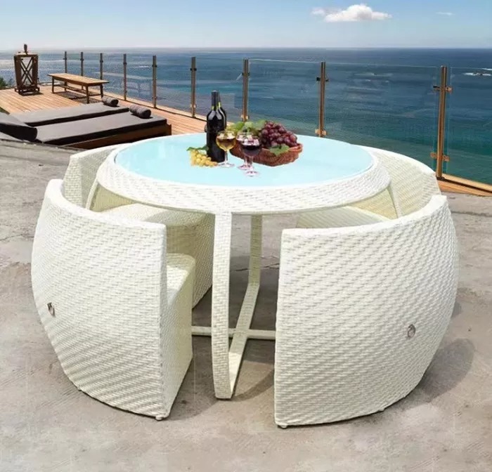Outdoor balcony leisure rattan chair + table five-piece open