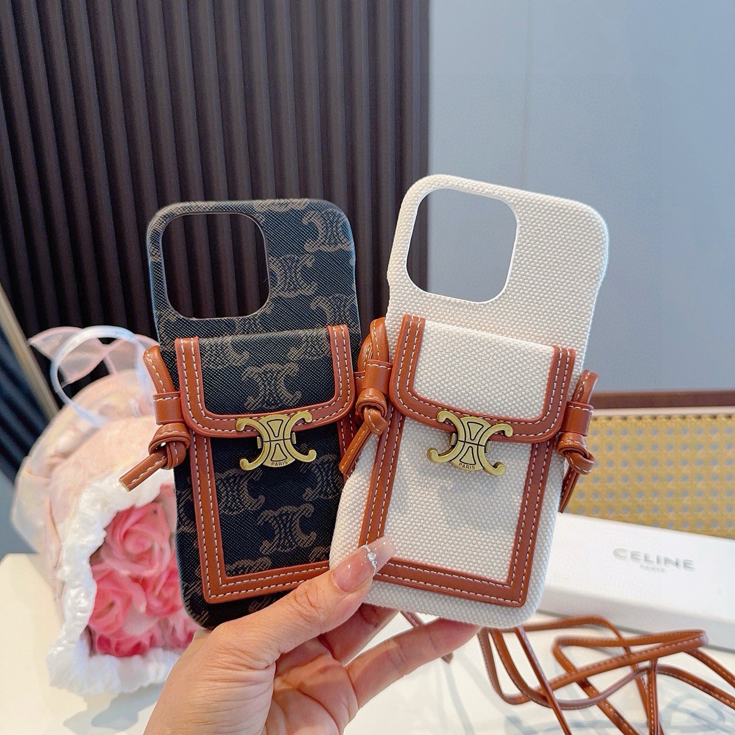 Celine Triomphe Monogram Card Slot Crossbody Phone Case