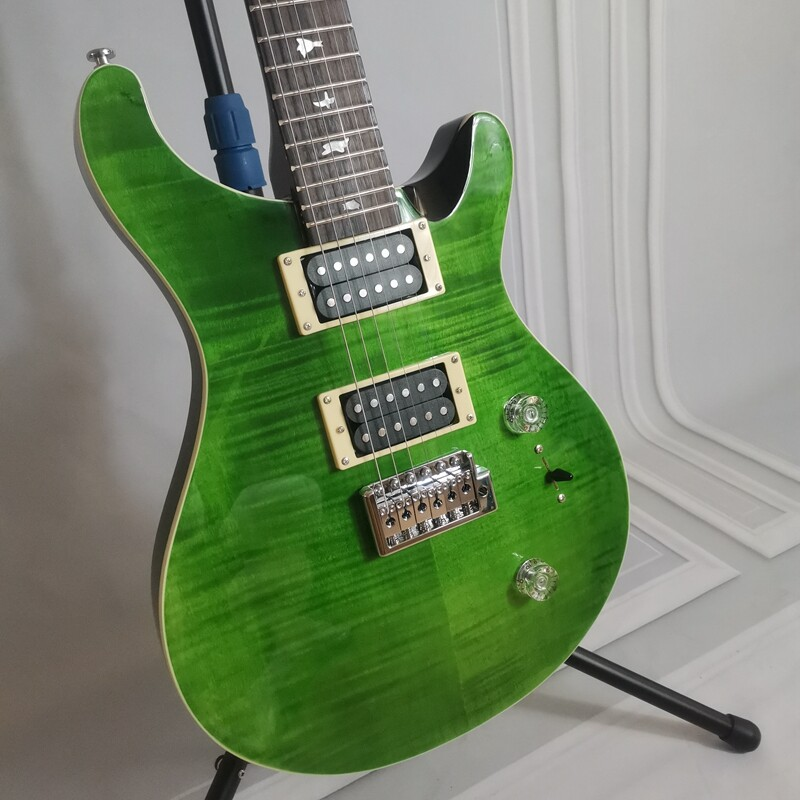 Green Electric Guitar Solid Flam Maple Top Mahogany Body Open HH Pickups 24F Top