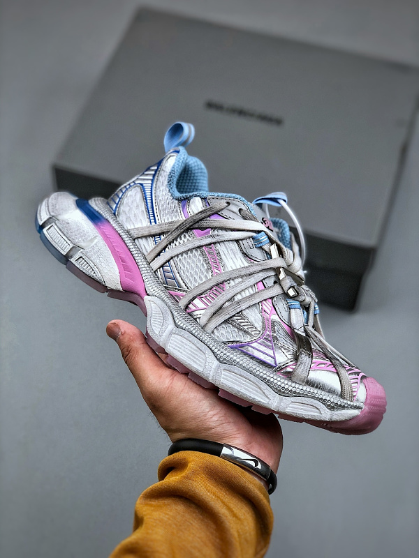 Balenciaga 3XL Logo Strap White Blue Pink Sneakers