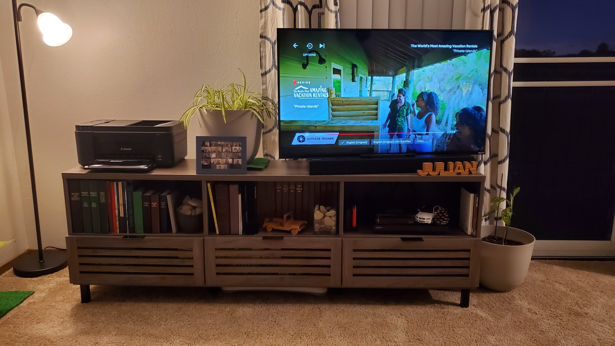 Modern Slatted Wood TV Stand for TV's up to 80