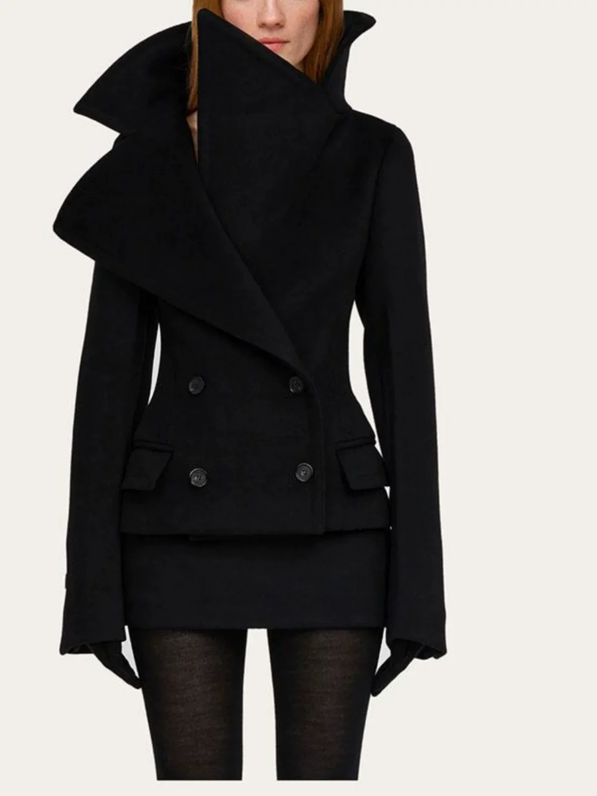 Large lapel silm double breasted jacket