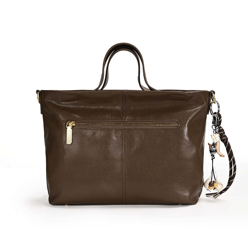 Minimalist Dark Brown Leather Tote Bag
