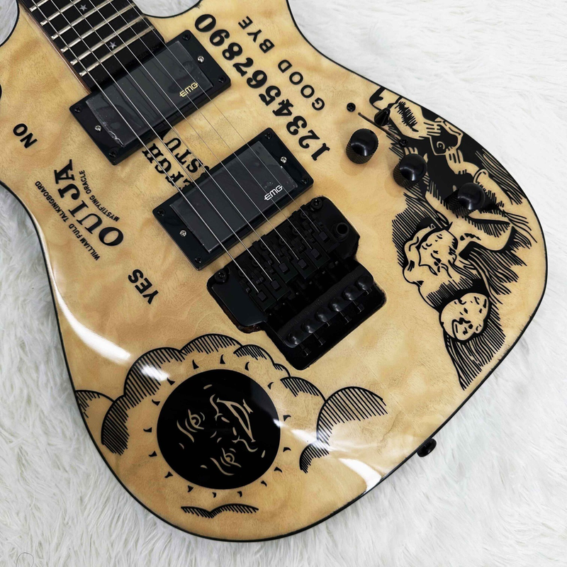 Hot Sale Custom Natural Ouija Electric Guitar Moon Inlays 2H Pickups 6 strings