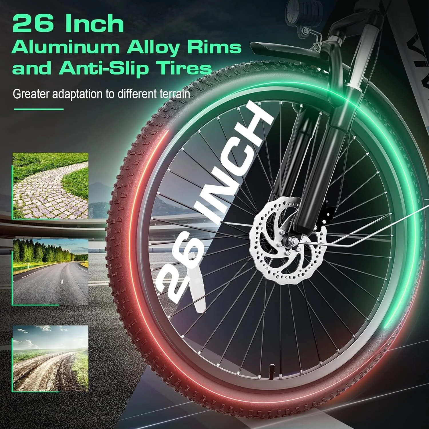 Vivi 26in Step-Through Electric Cruiser Bike, 500W