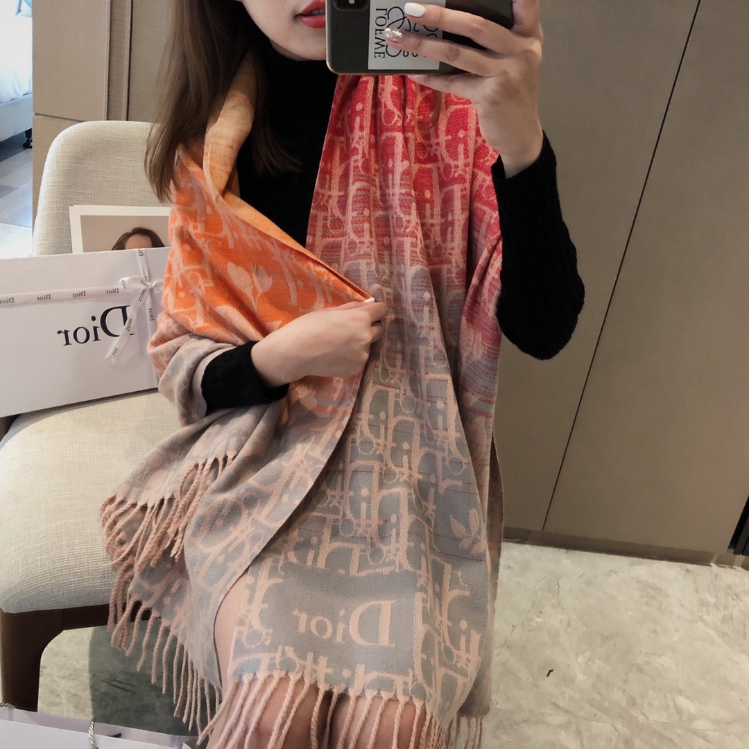 Dior Logo Jacquard Shawl Grey and Red 180 x 65 cm product images