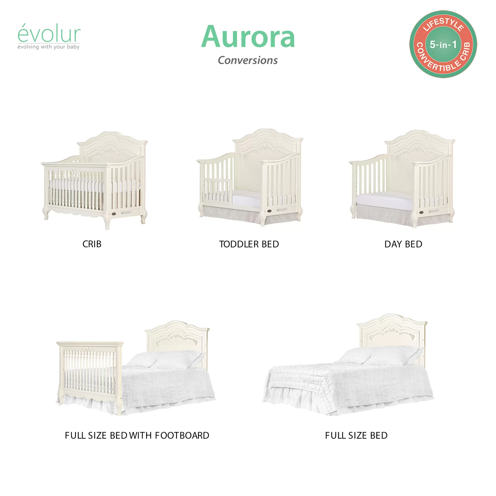 Aurora 5-in-1 Convertible Crib