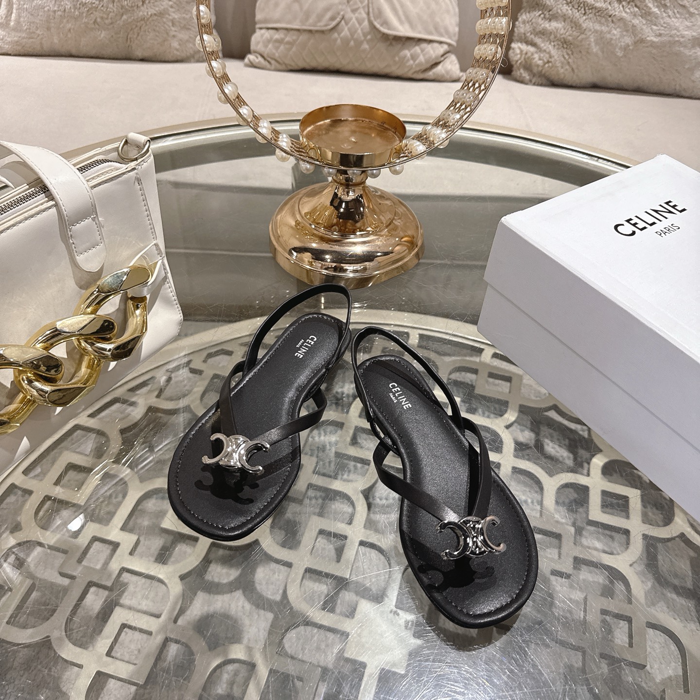 Celine BIKI Triomphe Leather Flip-Flop Sandal