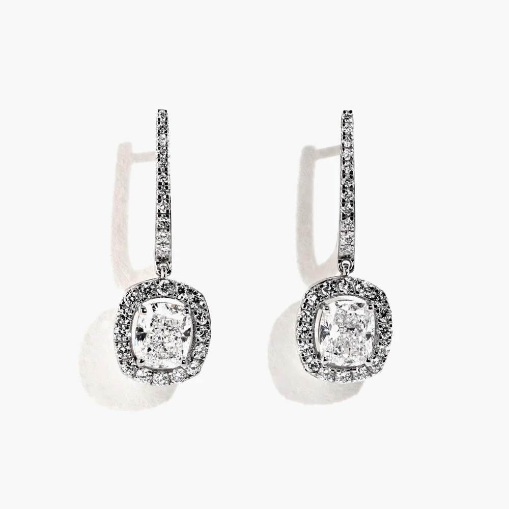 2 ⁵/₈ ctw Cushion and Round Lab Grown Diamond Halo Drop Earrings