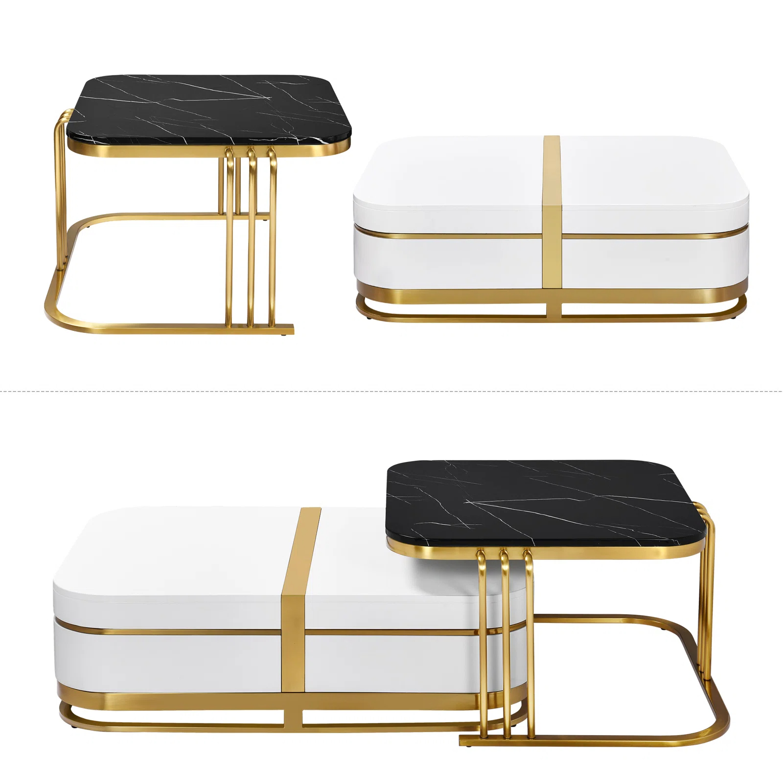 Rectangular Nesting Coffee Table with Storage for Living Room