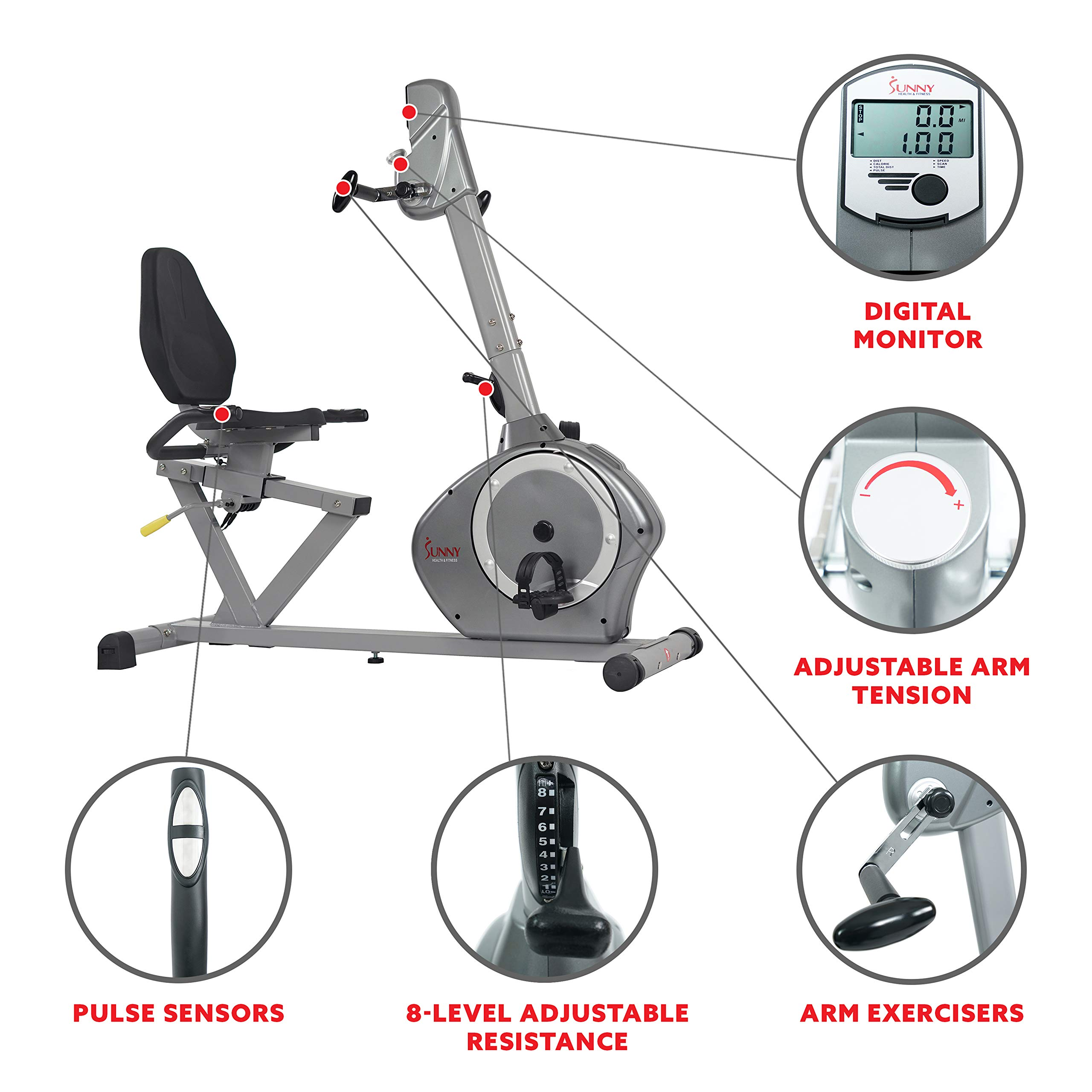 Sunny Health & Fitness Recumbent Bike SF-RB4631 with Arm