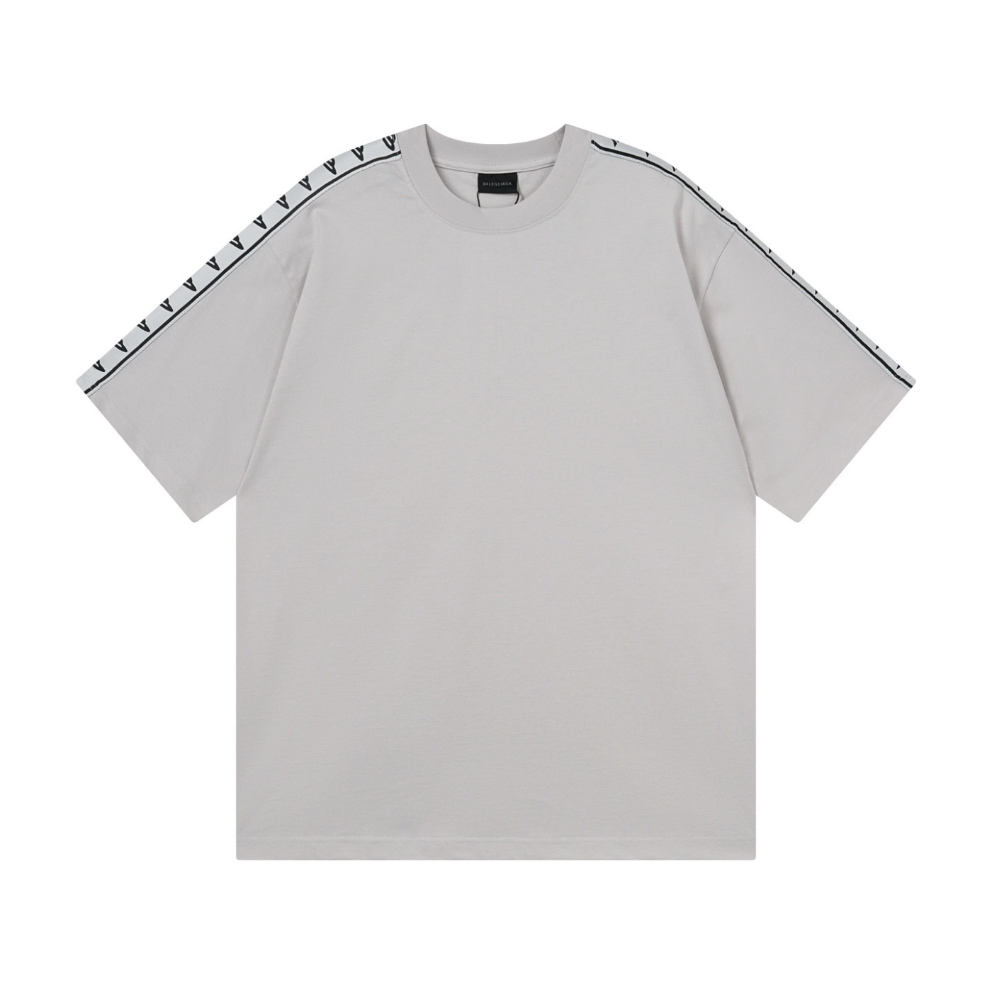 Balenciaga Washed & Distressed T-Shirt With 3B Artistic Webbing Accents Sleeves Black/Grey
