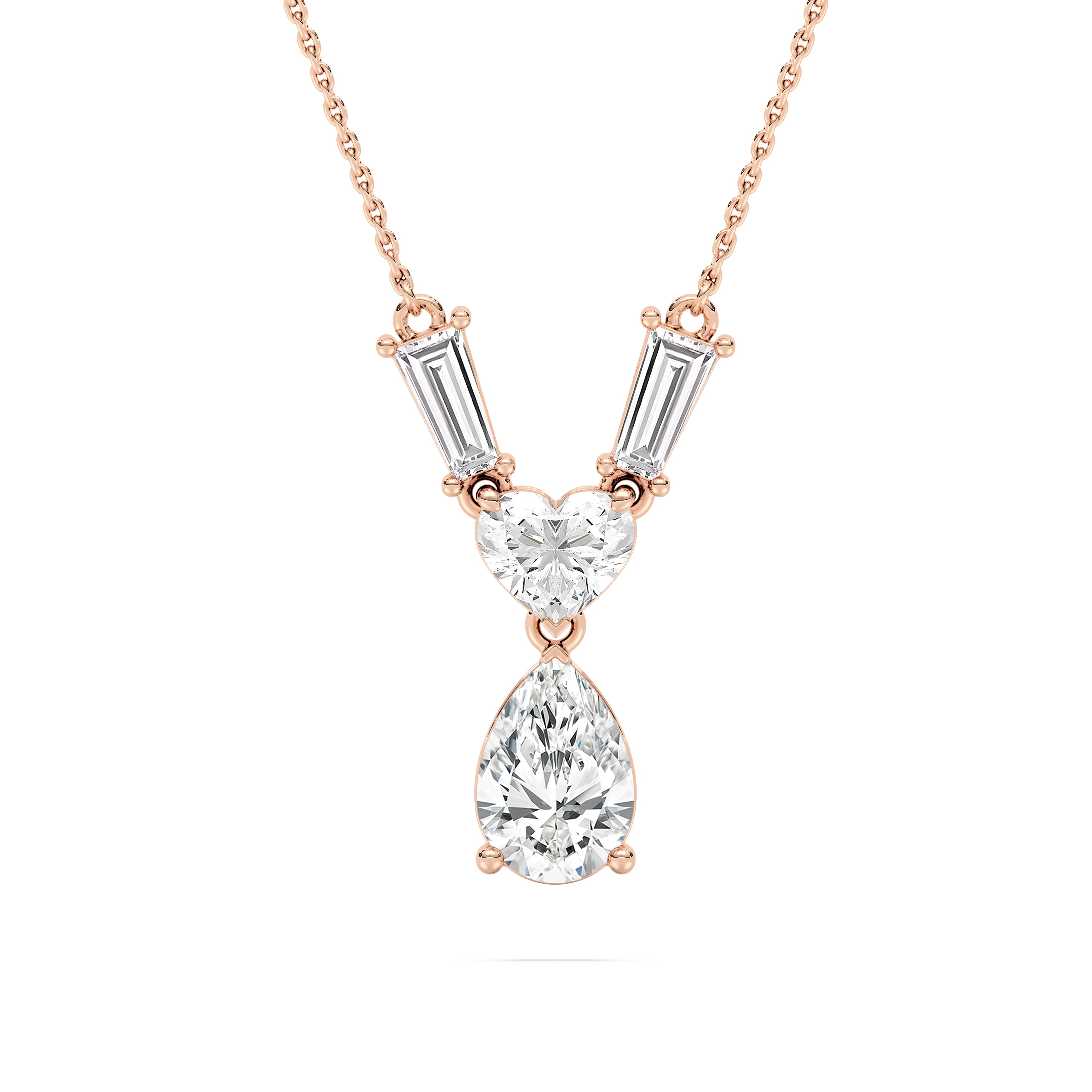 2 ¾ ctw Pear, Heart, and Tapered Baguette Lab Grown Diamond Teardrop Pendant  - 18 Inches