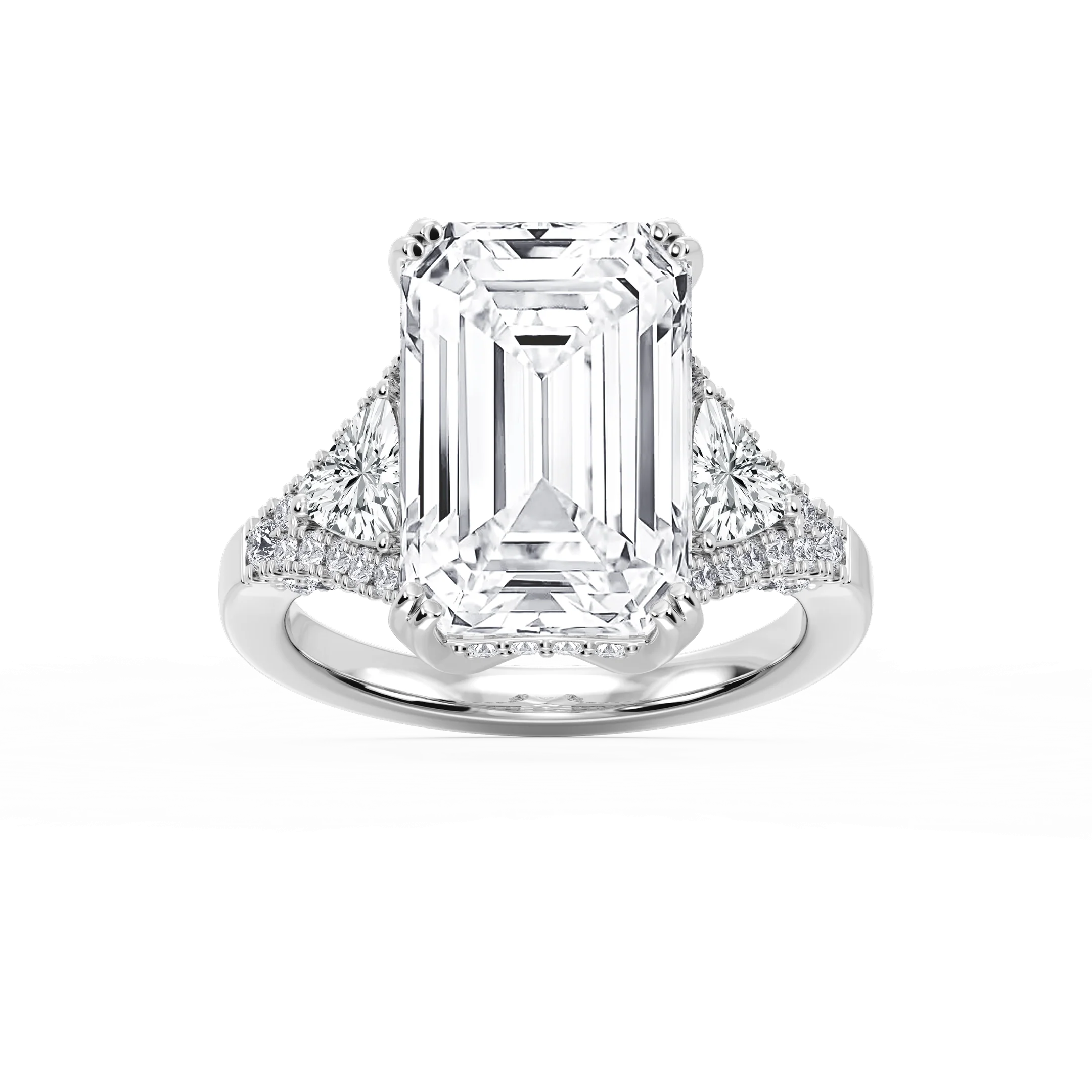 Violet 11 ¾ ctw Emerald Lab Grown Diamond Three Stone Engagement Ring - Signature Collection