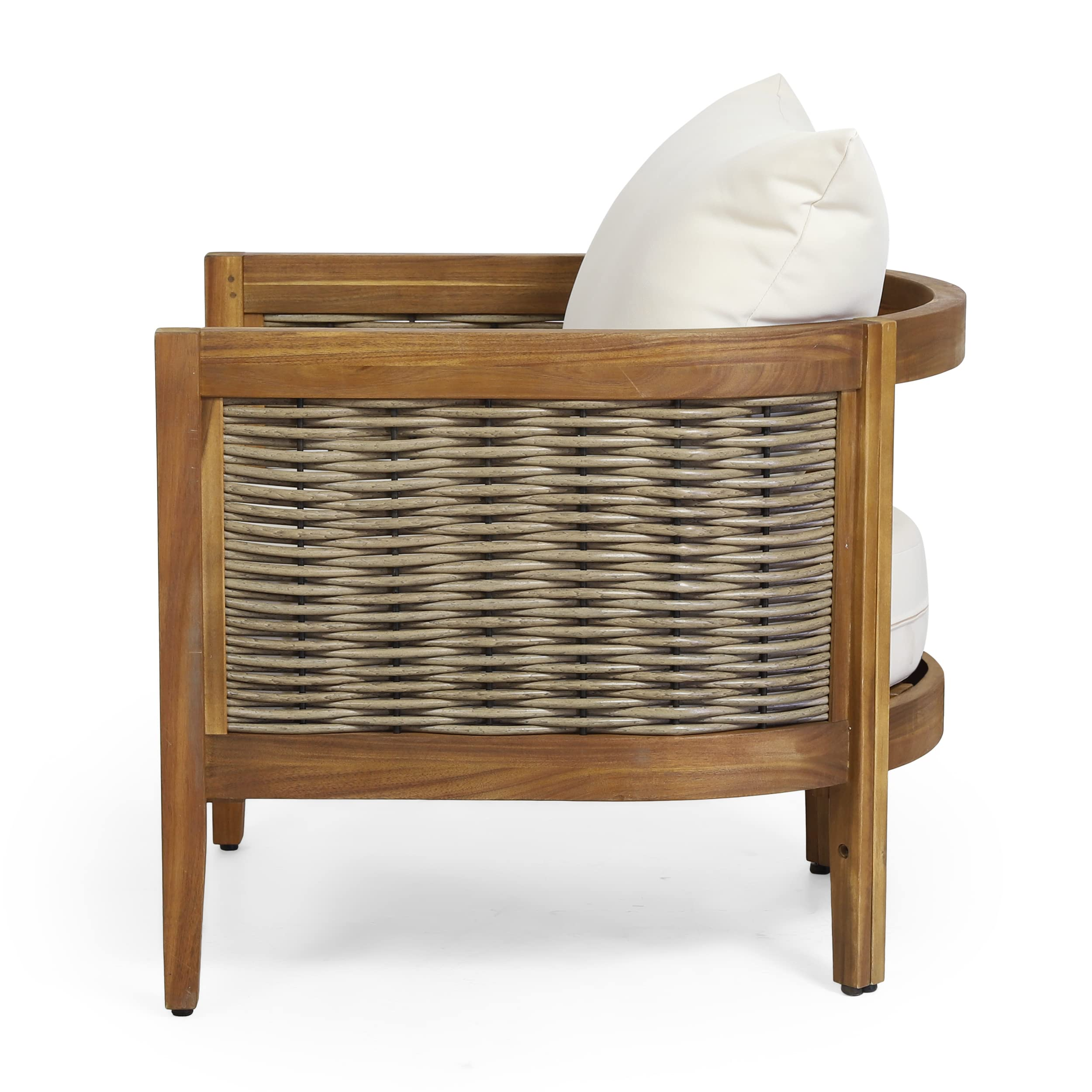 Burchett 4 Pcs Chat Set - Acacia Wood and Wicker