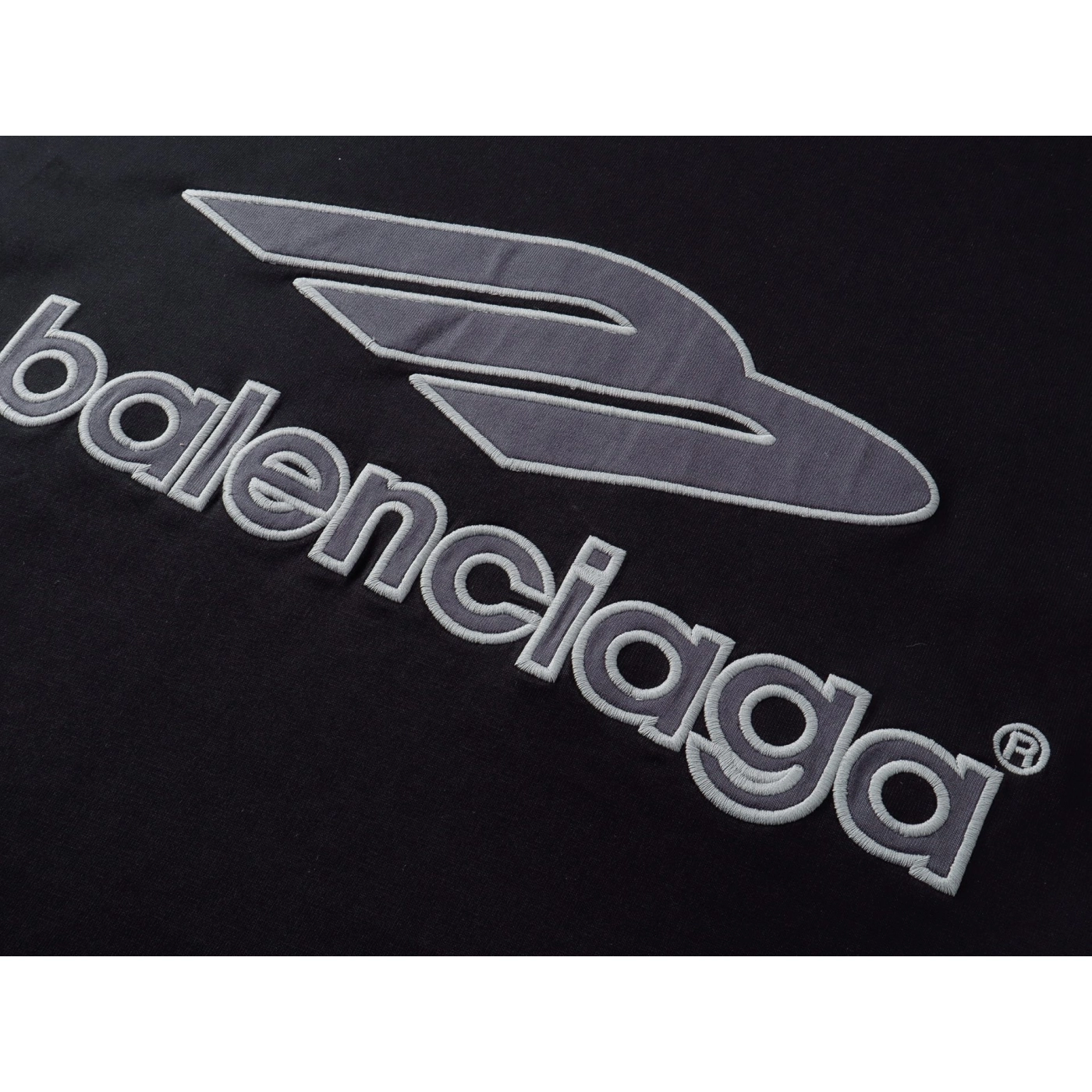 Balenciaga 3B Silhouette Ribbed V-neck Printed T-shirt Black/Dark Blue/Gray